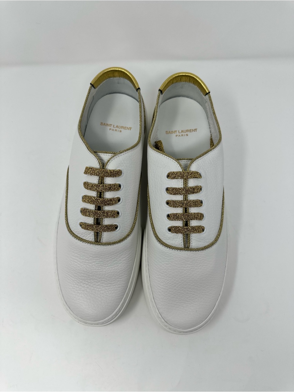 New in Box Men's Saint Laurent Size 43 Venice Low White Leather with Gold